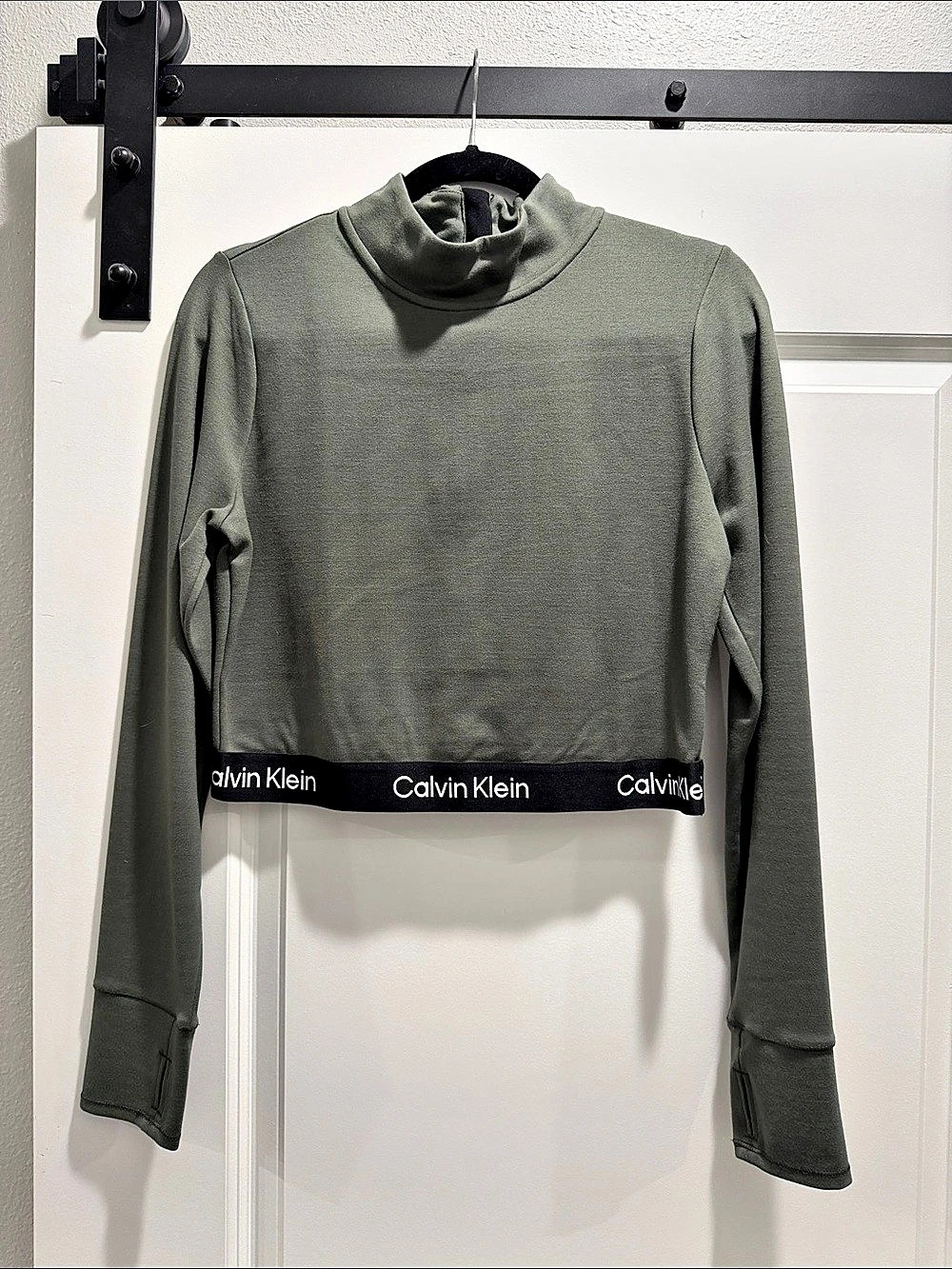 Calvin Klein Performance Mock Neck Ponte Long Sleeve Fitted Crop Top Fitted Crop